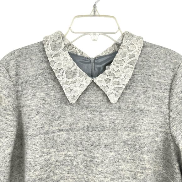Anthropologie Leonor Silva Etain Dress Gray 3/4 Sleeves Lace Collar Women Large - Picture 3 of 16